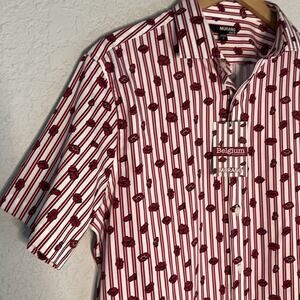 NEW Murano Belgium Collection Shirt Men’s Large Red White Stripe Flowers NWT